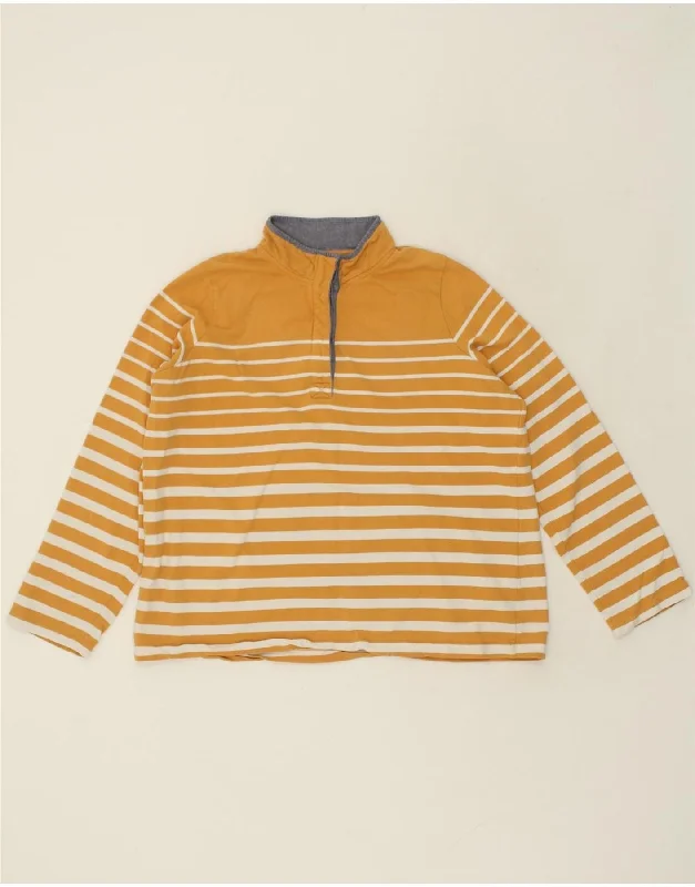 ORVIS Womens Button Neck Sweatshirt Jumper UK 18 XL Yellow Striped Cotton Hoodie with Set-In Sleeves Structured Classic