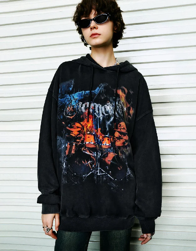 Printed Hooded Loose Sweatshirt Hoodie with Embroidery Detailed Premium