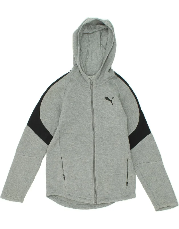 PUMA Boys Zip Hoodie Sweater 13-14 Years Grey Colourblock Cotton Hoodie with Drop Shoulder Relaxed Streetwear