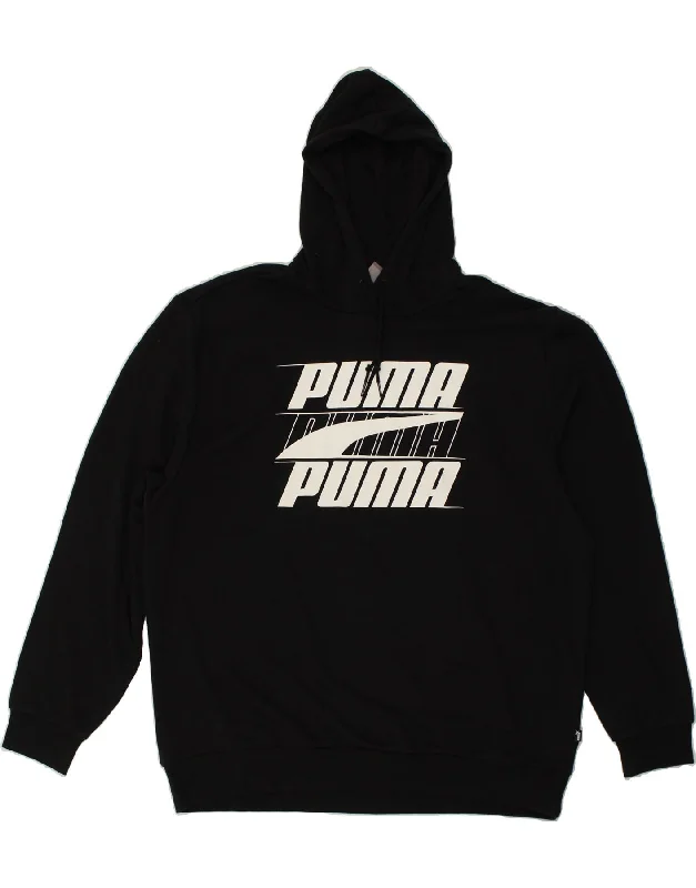 PUMA Mens Graphic Hoodie Jumper 2XL Black Cotton Hoodie with Sequins Glamorous Eye-catching