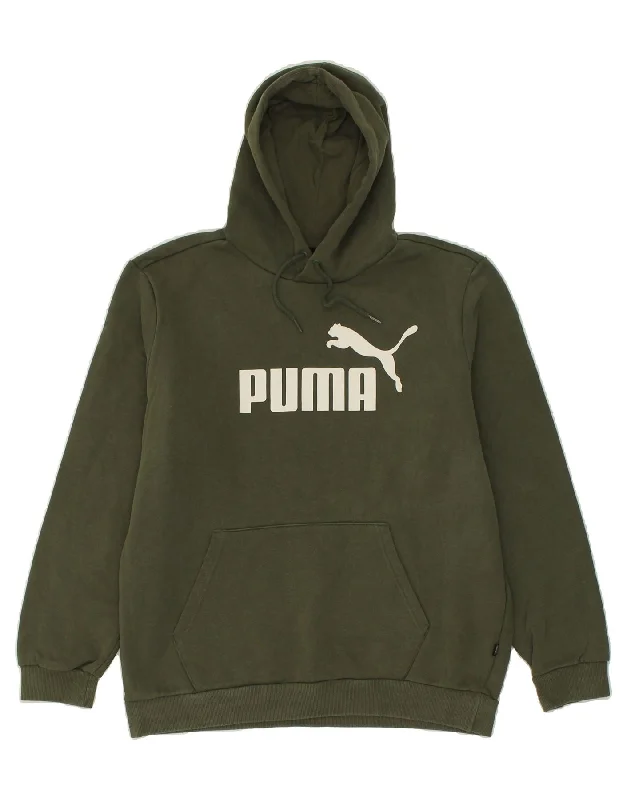 PUMA Mens Graphic Hoodie Jumper Large Green Cotton Hoodie with Drop Shoulder Relaxed Streetwear