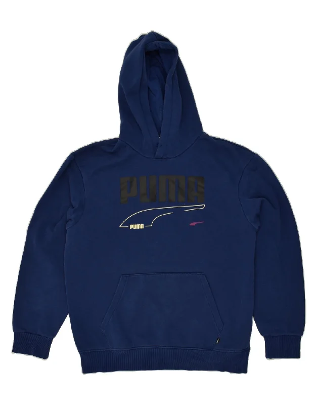 PUMA Mens Graphic Hoodie Jumper Medium Navy Blue Hoodie with Magnetic Closure Innovative Modern