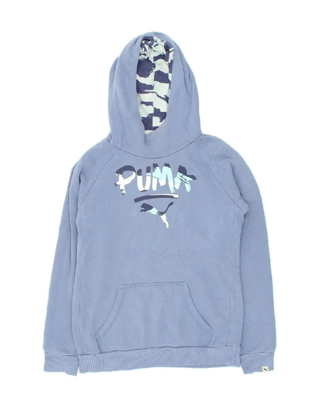 PUMA Womens Graphic Hoodie Jumper UK 10 Small Purple Cotton Hoodie with Set-In Sleeves Structured Classic