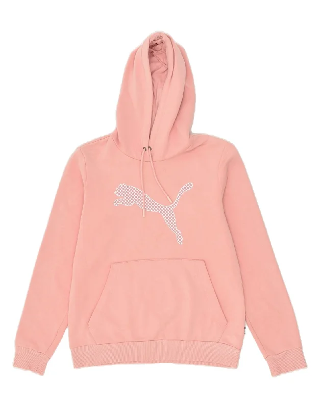 PUMA Womens Graphic Hoodie Jumper UK 14 Medium Pink Cotton Hoodie with High Neck Warm Protective