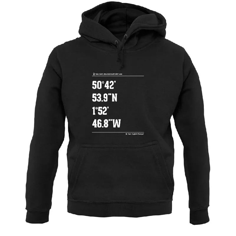 Surfing Coordinates Bournemouth Unisex Hoodie Hoodie with Ribbed Neckline Snug Warm