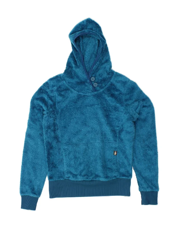 THE NORTH FACE Womens Hooded Fleece Jumper UK 10 Small Blue Polyester Hoodie with Metallic Shiny Futuristic