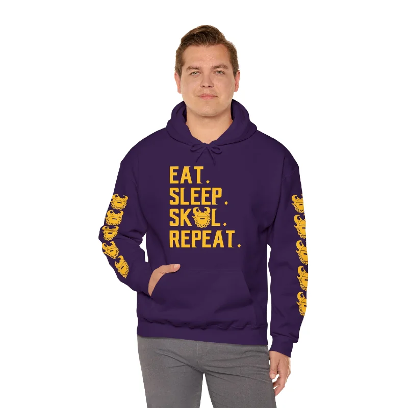 Unisex Heavy Blend™ Hooded Sweatshirt - Eat. Sleep. Repeat. + Game Day Helmet (Sleeves) Hoodie with Button Placket Classic Preppy