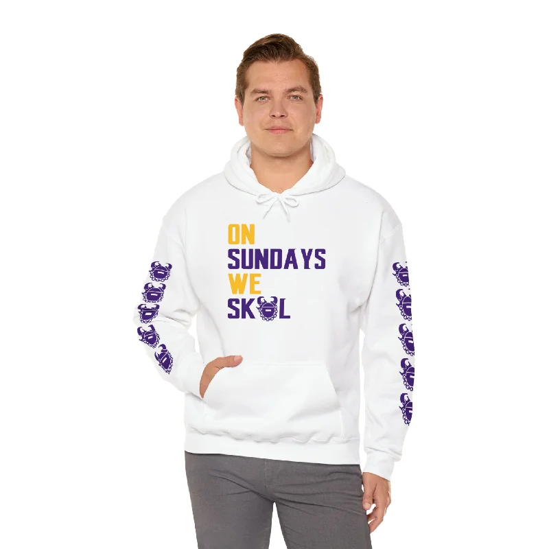 Unisex Heavy Blend™ Hooded Sweatshirt - On Sundays + Game Day Helmet (Sleeves) Hoodie with Distressed Vintage Worn