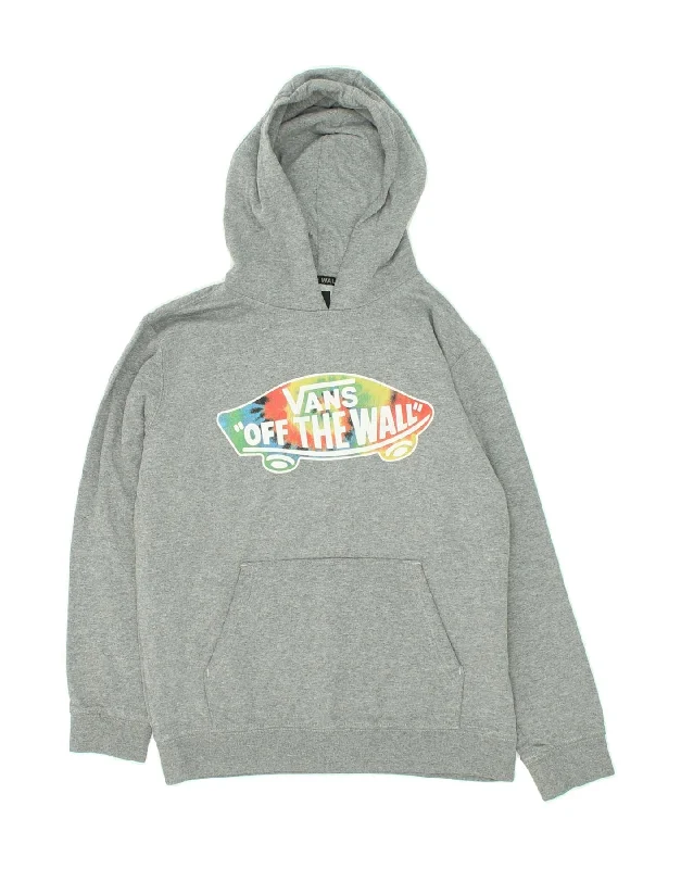 VANS Boys Graphic Hoodie Jumper 12-13 Years Large Grey Cotton Hoodie with Lining Warm Insulated