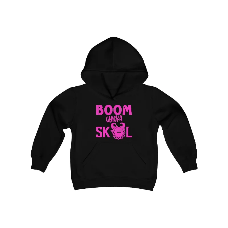 Youth Heavy Blend Hoodie - BOOM chicka Hoodie with Hem Patch Decorative Personalized