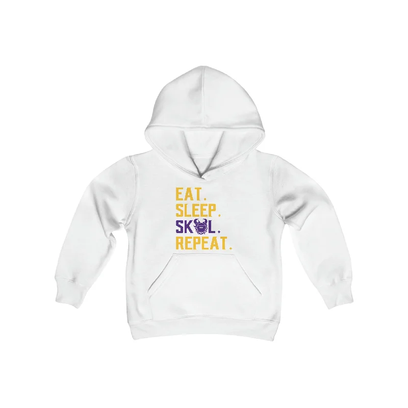 Youth Heavy Blend Hoodie - Eat. Sleep. Repeat. Hoodie with Patch Decorative Personalized