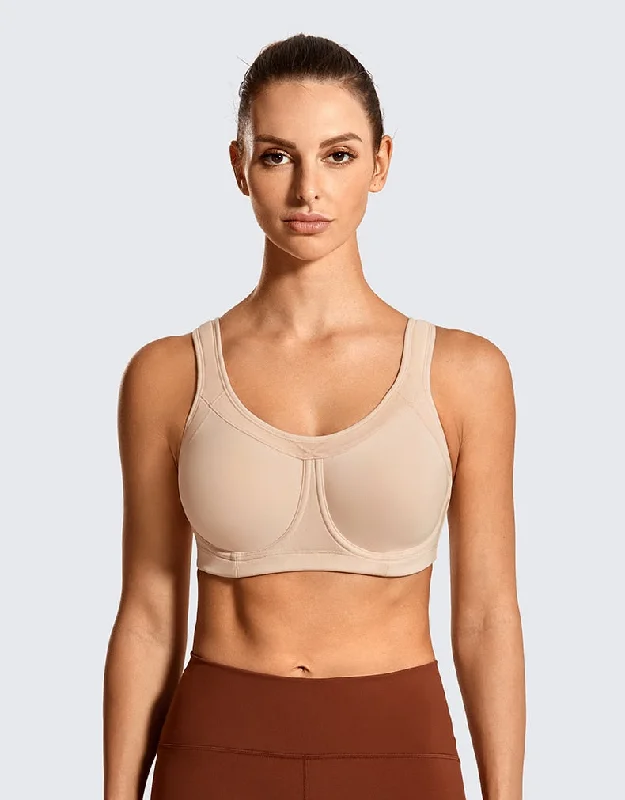 Averi High Impact Underwire Sports Bra With Removable Pads| C-E Cup| Beige - Black - Cinnamon Simple Wireless Bra