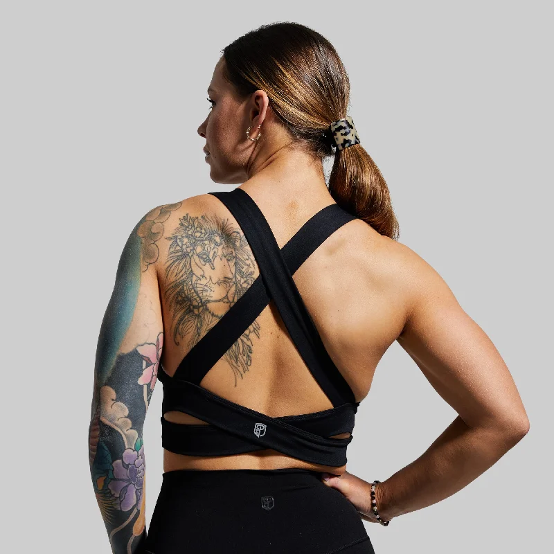 Double Cross Sports Bra (Black) Push-Up Wireless Bra