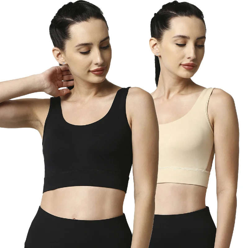 Medium Impact Non Padded Non Wired Long Line Sports Bra (Pack of 2) CB-910 Wireless Lace Bra