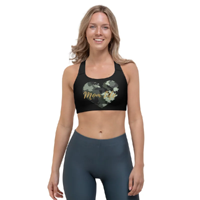 Mom Life Camo Heart Sports bra Contour Bra Style