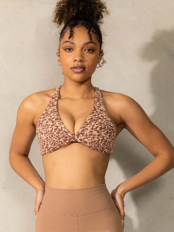 Momentum Twist Sports Bra - Mocha Leopard Soft Strapless Bra