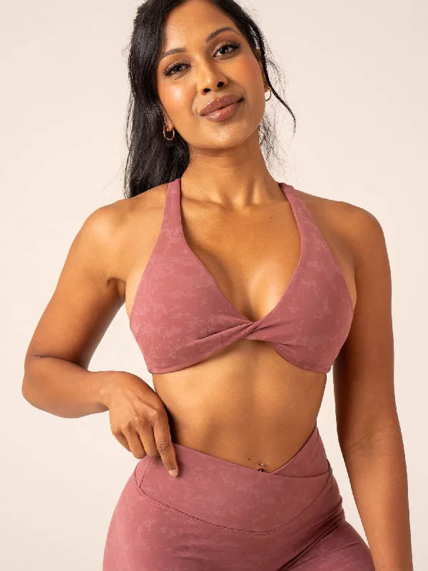 NKD Stonewash Twist Sports Bra - Boysenberry Stonewash Lightweight Cotton Bra