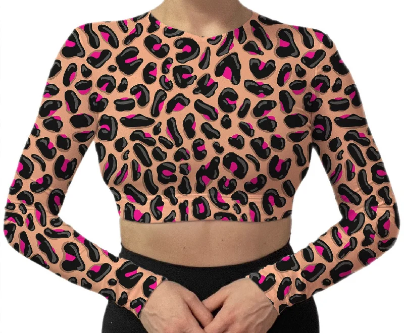 Pink Leopard Long Sleeve Bra Top Light Seamless Bra