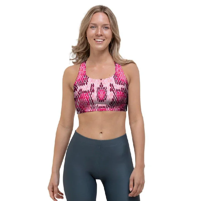 Pink Snakeskin Print Sports Bra Supportive Wireless Bra