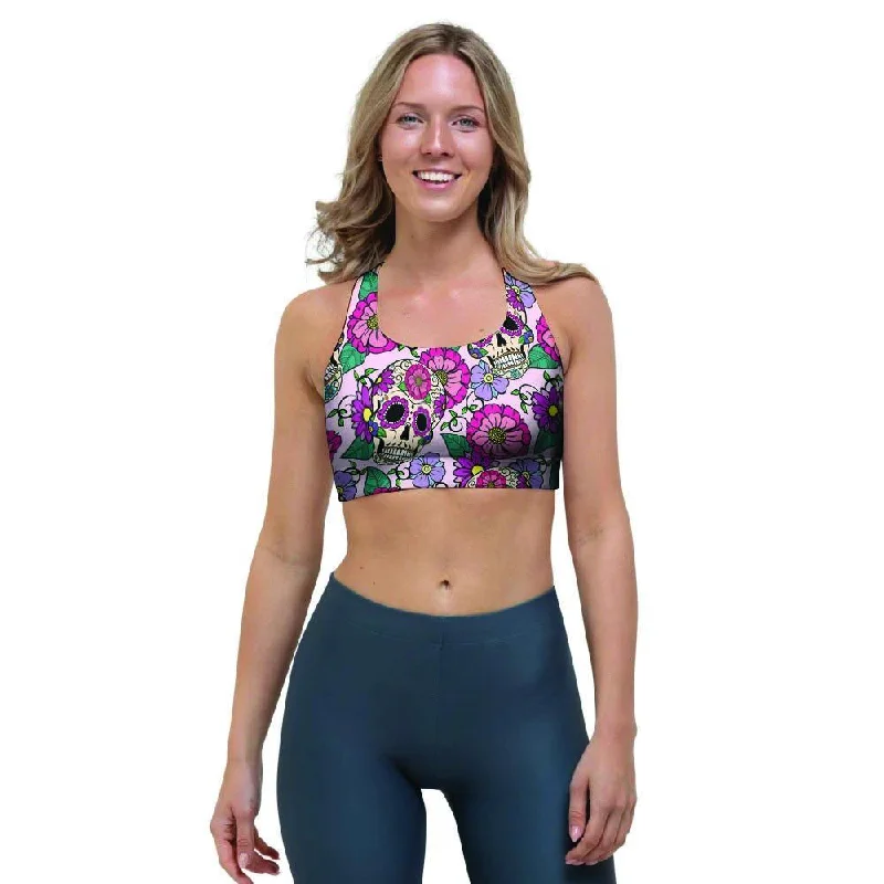 Pink Sugar Skull Floral Sports Bra Classic Wire-Free Bra