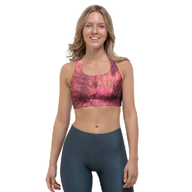 Pink Tie Dye Print Sports Bra Padded Push-Up Bra