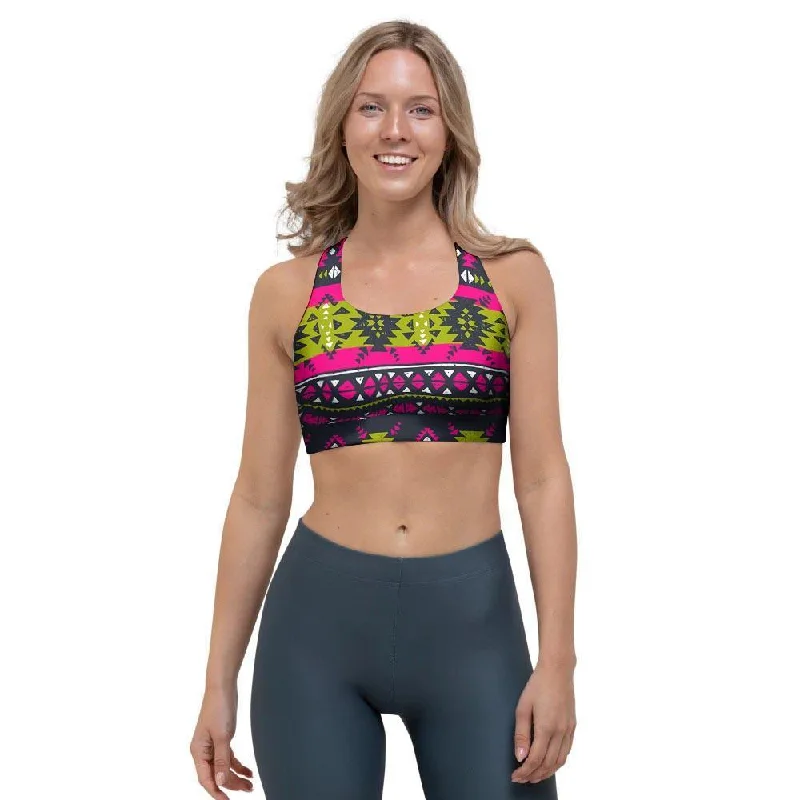 Pink Tribal Aztec Grunge Sports Bra Minimalist Wireless Bra