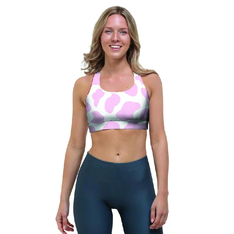 Pink White Cow Print Sports Bra Feminine Lace Bra