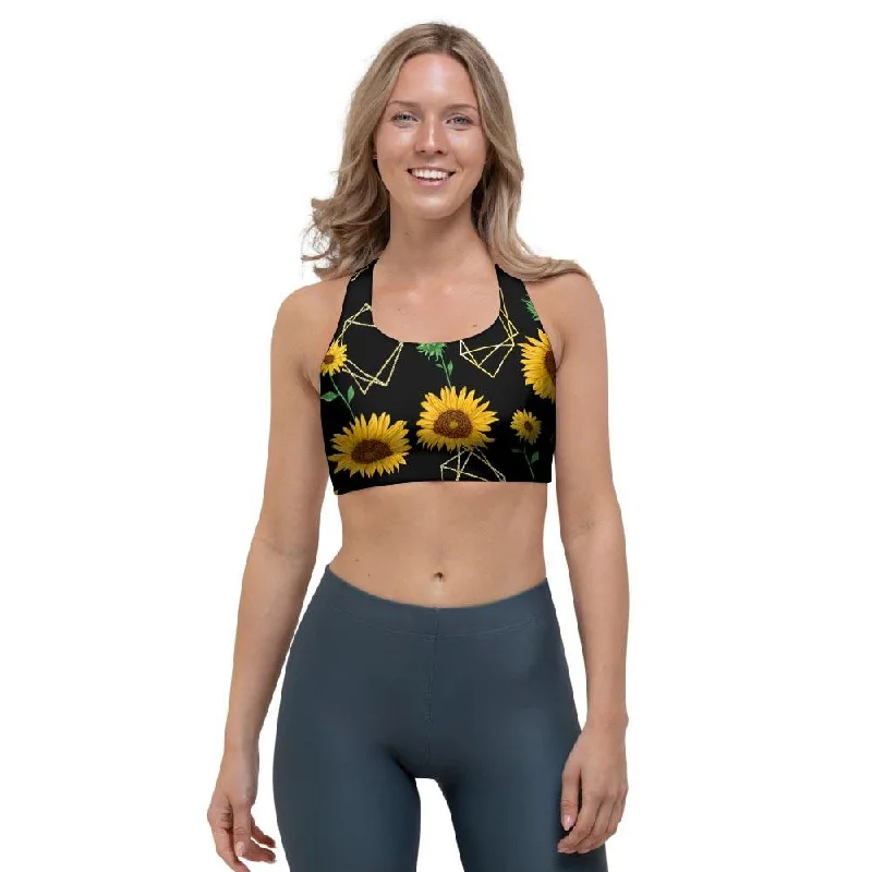 Polygonal Sunflower Sports Bra Elegant Satin Bralette