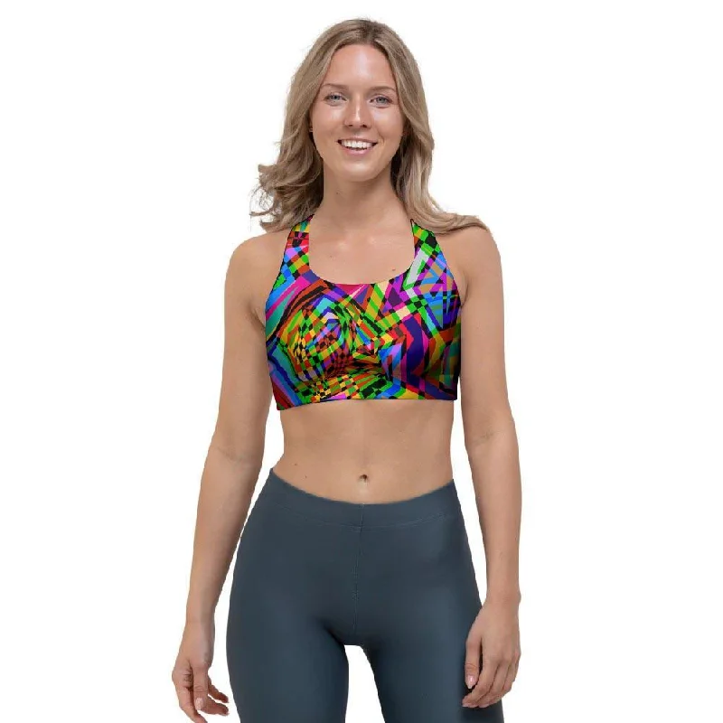 Psychedelic Geometric Multicolor Sports Bra Seamless Bra Design