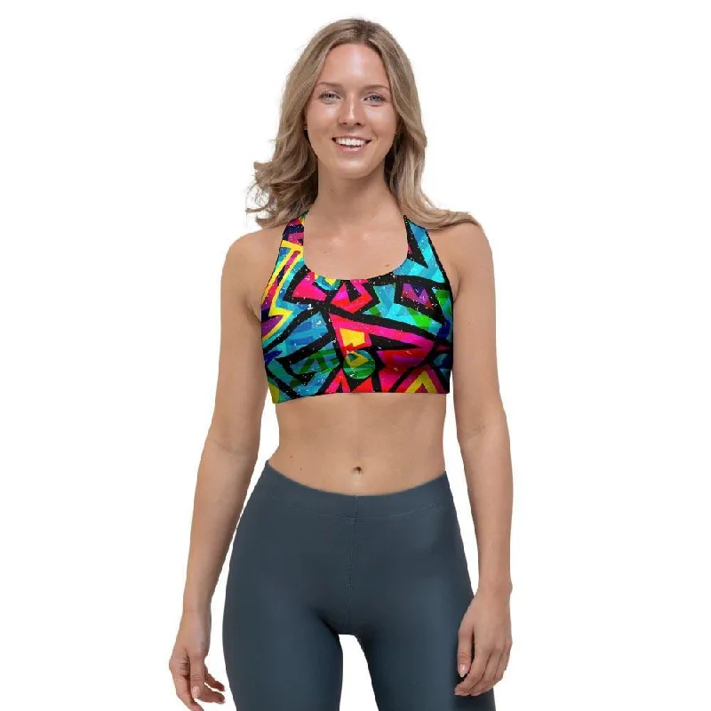 Psychedelic Geometric Print Sports Bra Breathable Wireless Bra