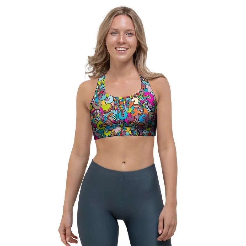 Psychedelic Print Sports Bra Lightweight Cotton Bra