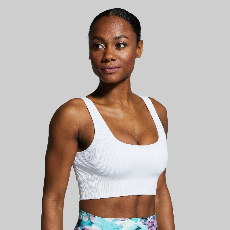 Studio Sports Bra (White) High-Cut Bra Design