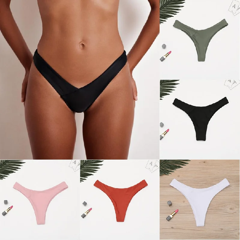 2020 Sexy Bikini Bottoms Brazilian Swimwear Women Briefs Thong Low Waist Swimsuit Bottom Solid Cheeky Bikini Bottom Swim Trunks Elegant Halter Bikini