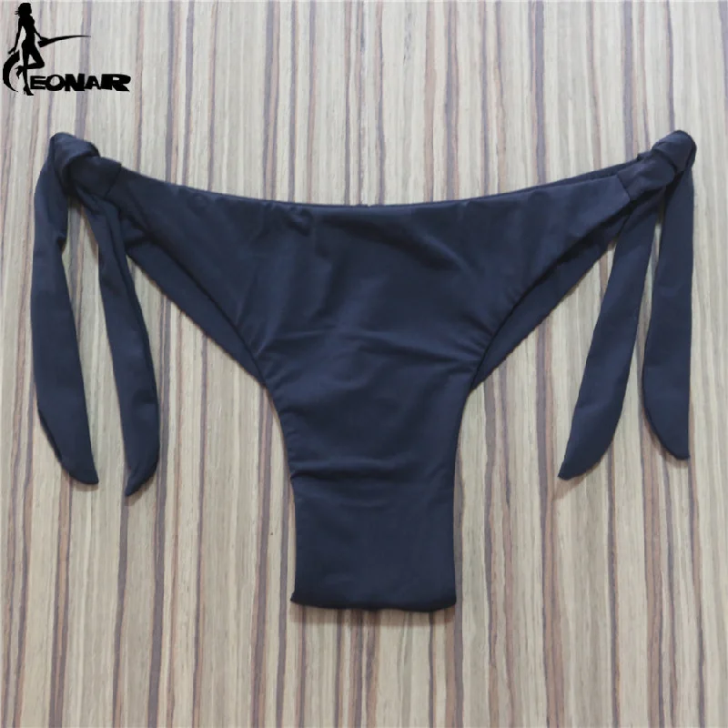 2020 Sexy Solid Thong Bikini Brazilian Cut Swimwear Women Bottom Adjustable Briefs Swimsuit Panties Underwear Thong Bathing Suit Button-Front Swimsuit