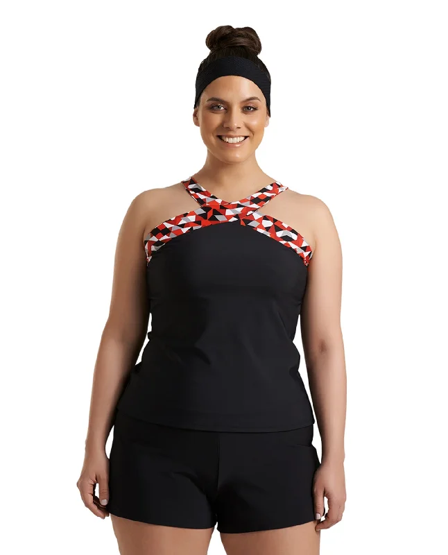 Always For Me Black Plus Size Traycee Criss Cross Underwire Tankini Top Reversible Bikini Set