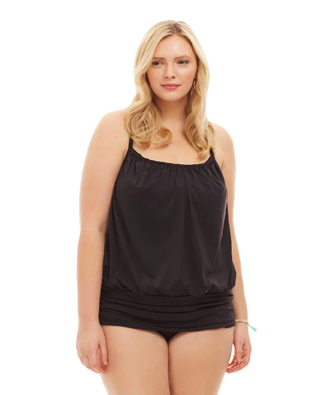 Always For Me by Fit 4U Black Plus Size Luxury Racerback Tankini Top with Matching Tankini Bottom Quick-Dry Swimsuit