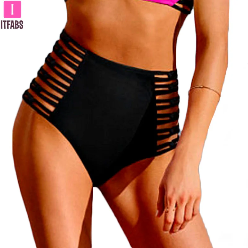 High Waist Women Beachwear Panty 2020 Summer Sexy Hollow Out Bandage Bikini Bottom Swimsuits Swimwear Clothings Biquinis Sporty Swimwear Bottoms