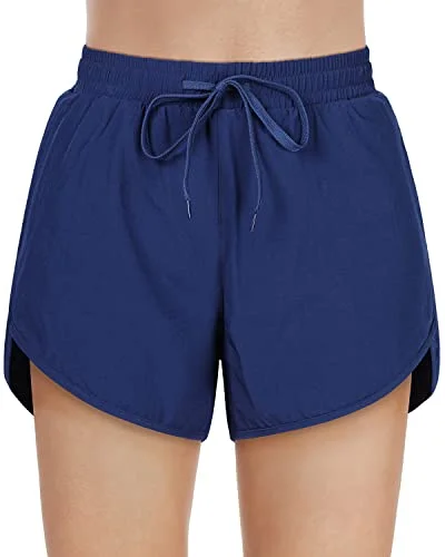 High Waisted Swim Shorts with Pockets Women's Board Shorts Bathing Shorts Mesh Detail Bikini