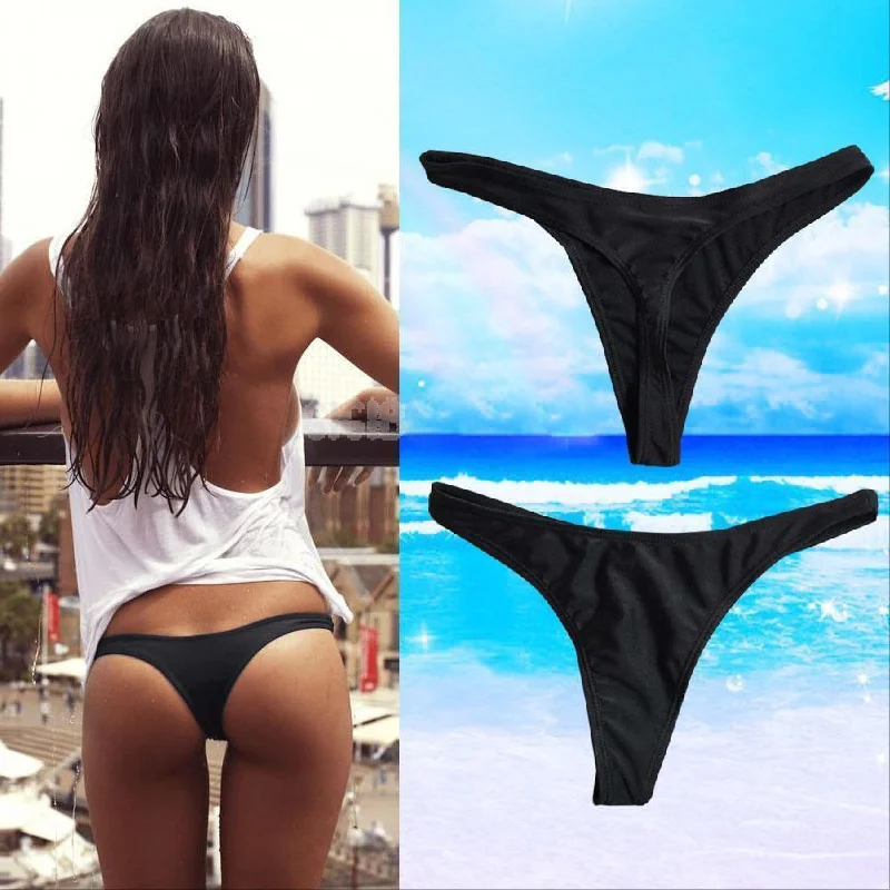 Hot Sale Women Sexy Bikini Bottom Swimwear Beach Bathing T-Back Thong G-string Black Bathing Swimming Beach Swimwear Trunks Elegant Swimsuit Bottoms