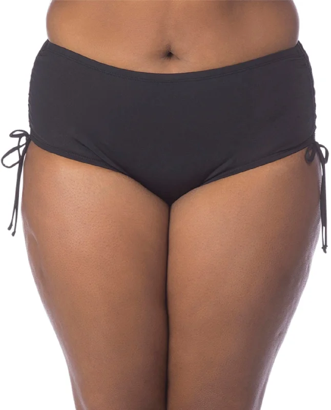 Kenneth Cole Solid Black Plus Size Adjustable High Waist Tankini Bottom Strappy Back Bikini