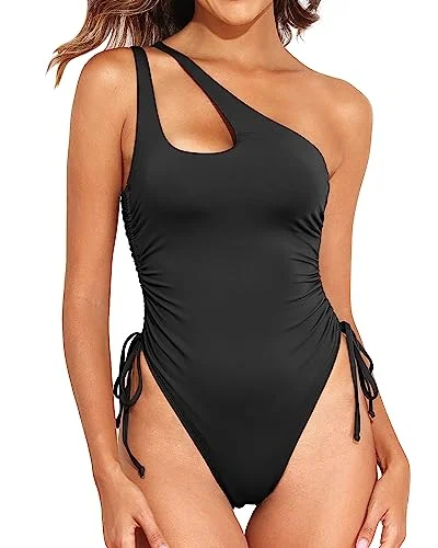 One Shoulder One Piece Tummy Control Swimsuits Strappy Back Bikini