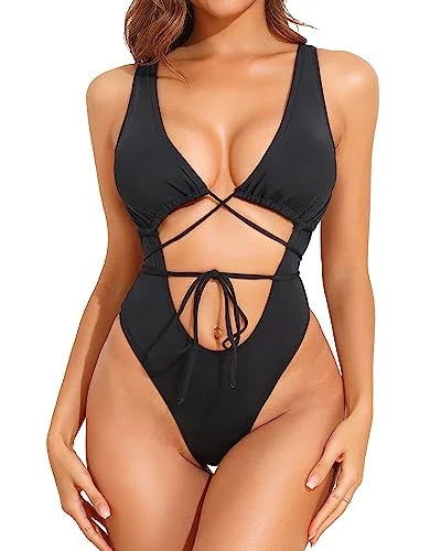 Sexy Strappy Cut Out One Piece Swimsuit Floral Swimwear Set