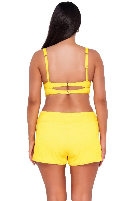 Sunsets Women's Swimwear Escape Lemon Zest Sandbar Rib Laguna Swim Short Bikini Bottom High-Waisted Swimwear