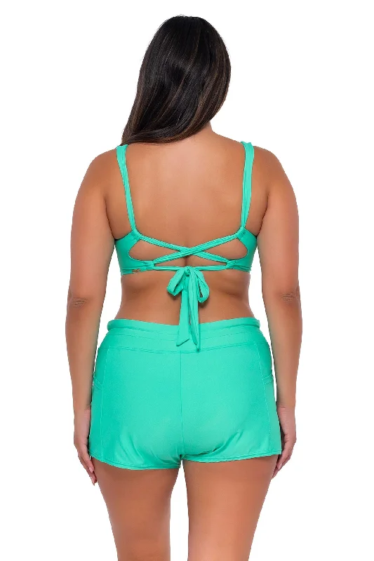 Sunsets Escape Mint Laguna Swim Short Elegant Ruffled Bikini