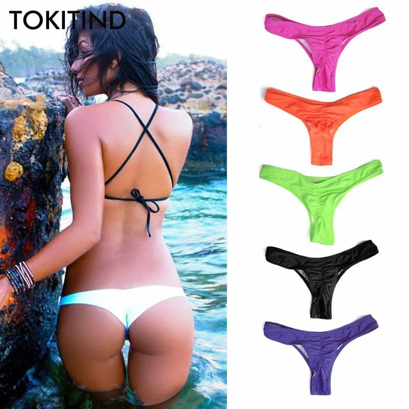 TOKITIND 2020 Cheeky Bottom Sexy Brazilian Mini Thong V Shape G-String Bikini Beach Underwear Swimwear Briefs Swimsuit Panties Classic Two-Piece Bikini