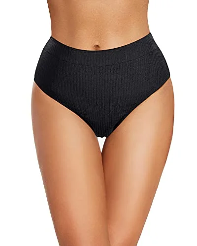 Women High Waisted Bikini Bottoms High Cut Full Coverage Swim Bottoms Bold Color Swimsuit