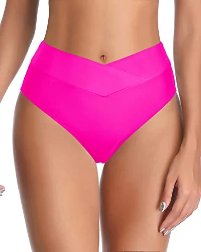 High Cut Tankini Brief With Twist Front Swim Bottom-Neon Pink Elegant Swim Dress