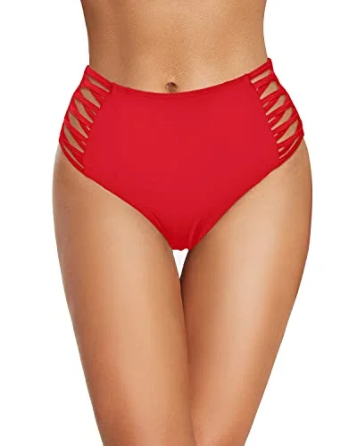 Retro Plus Size High Waisted Strappy Lace Up Swim Bottom-Red Classic Two-Piece Bikini