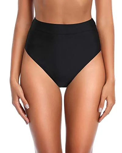 Women's High Waisted Bathing Suit Bottom Tummy Control Bikini Bottom Swimsuit-Black Modern High-Waisted Swimsuit