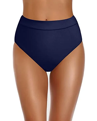 High Waisted Swim Bottom High Cut Bathing Suit Short-Navy Blue Strapless Swimsuit Top